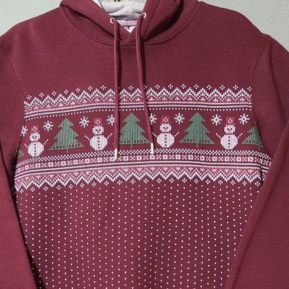 MBX Burgundy Women's Christmas Winter Hoodie with Snowman Design -Size Small - Picture 2 of 13